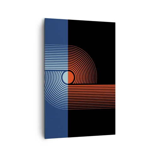 Cuadro sobre lienzo - Impresión de Imagen - Abstracción geométrica con líneas en azul marino y naranja. - 80x120cm - En un abrazo geométrico - Decoración de pared moderna para salón y dormitorio ARTTOR