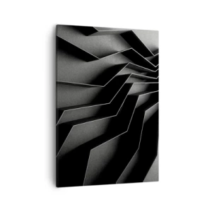 Cuadro sobre lienzo - Impresión de Imagen - Abstracción en blanco y negro con estructuras geométricas. - 50x70cm - Orden espacial - Decoración de pared moderna para salón y dormitorio ARTTOR
