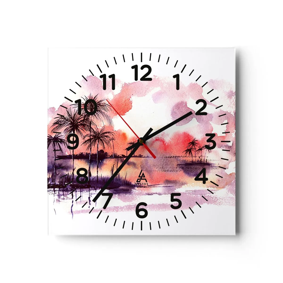 Reloj de pared - Reloj de vidrio - La calma de los trópicos en rojo - 30x30 cm
