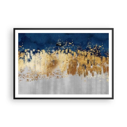 Póster en marco negro - Una composición abstracta en tonos dorados y azul marino. - 100x70cm - Composición moderna con chispas - Decoración de pared moderna para salón y dormitorio ARTTOR