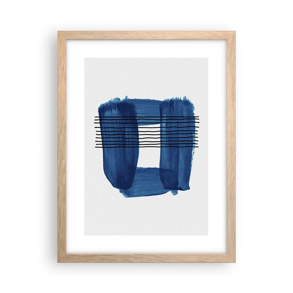 Póster en marco roble claro - Composición azul y negra - 30x40 cm