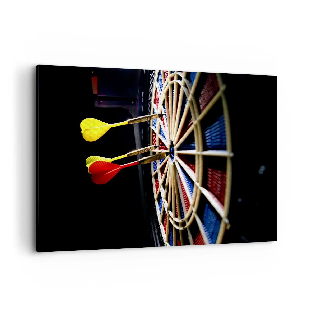 Cuadro sobre lienzo - Impresión de Imagen - Un tablero de dardos con dardos impactados sobre un fondo negro - 100x70cm - En el blanco - Decoración de pared moderna para salón y dormitorio ARTTOR