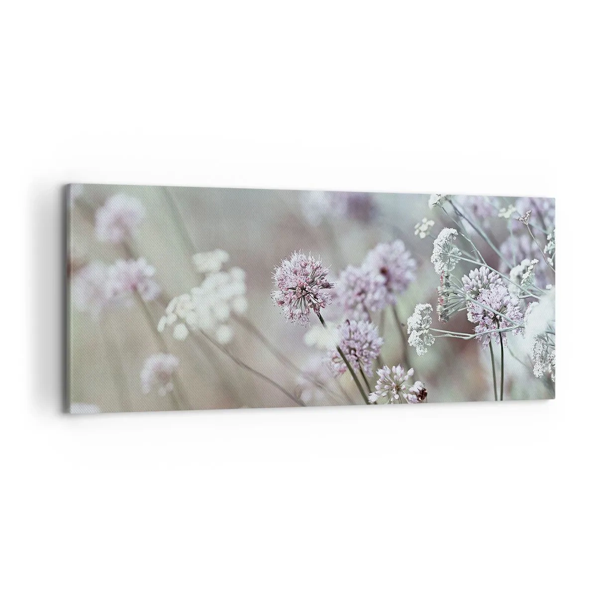 Cuadro sobre lienzo - Impresión de Imagen - Delicadas flores en tonos pastel. - 120x50cm - Dulces filigranas de hierbas - Decoración de pared moderna para salón y dormitorio ARTTOR