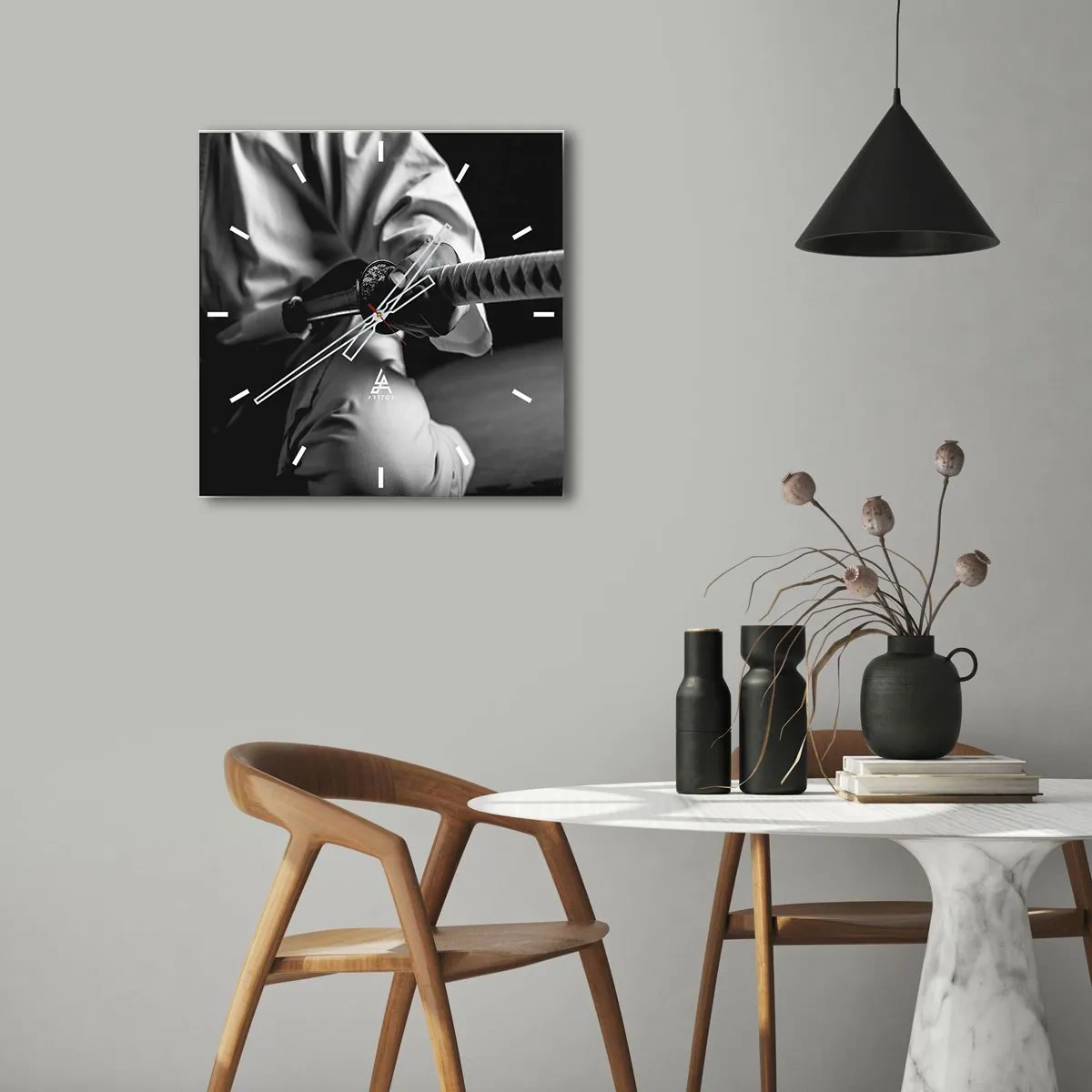 Reloj de pared - Reloj de vidrio - Alma de guerrero - 30x30 cm