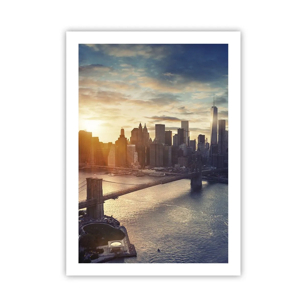 Póster - Vista de Manhattan al atardecer con el puente de Brooklyn - 50x70cm - Un monumento a la cultura occidental - Decoración de pared moderna para salón y dormitorio ARTTOR