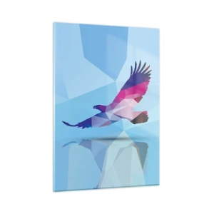 Cuadro sobre vidrio - Impresiones sobre Vidrio - Águila geométrica sobre fondo azul - 50x70cm - Águila en cristal lila - Decoración de pared moderna para salón y dormitorio ARTTOR