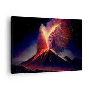 Cuadro sobre lienzo - Impresión de Imagen - Una erupción volcánica única por la noche con colores dinámicos. - 70x50cm - Belleza y horror - Decoración de pared moderna para salón y dormitorio ARTTOR
