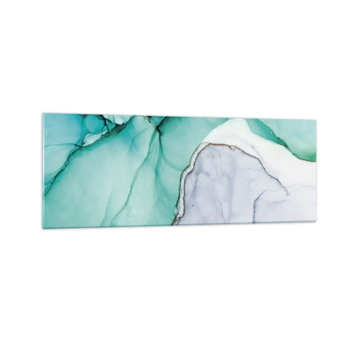Cuadro sobre vidrio - Impresiones sobre Vidrio - Patrón abstracto en tonos turquesa y blanco. - 140x50cm - Estudio en turquesa - Decoración de pared moderna para salón y dormitorio ARTTOR