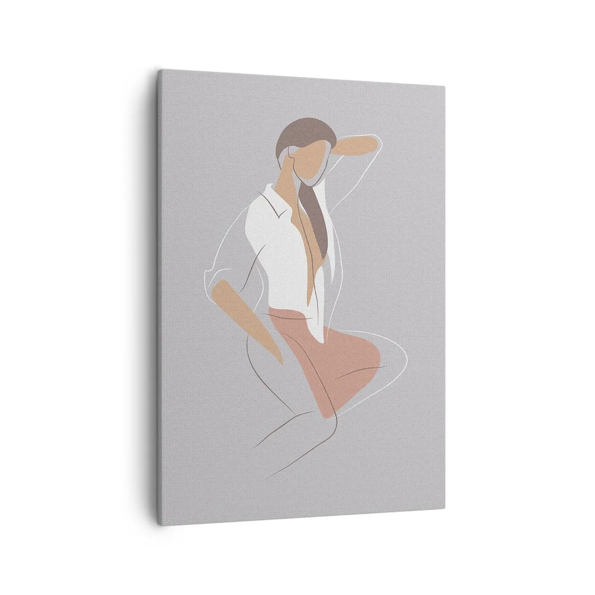 Cuadro sobre lienzo - Impresión de Imagen - Un retrato minimalista de una mujer en colores pastel. - 50x70cm - Un esbozo de encanto - Decoración de pared moderna para salón y dormitorio ARTTOR