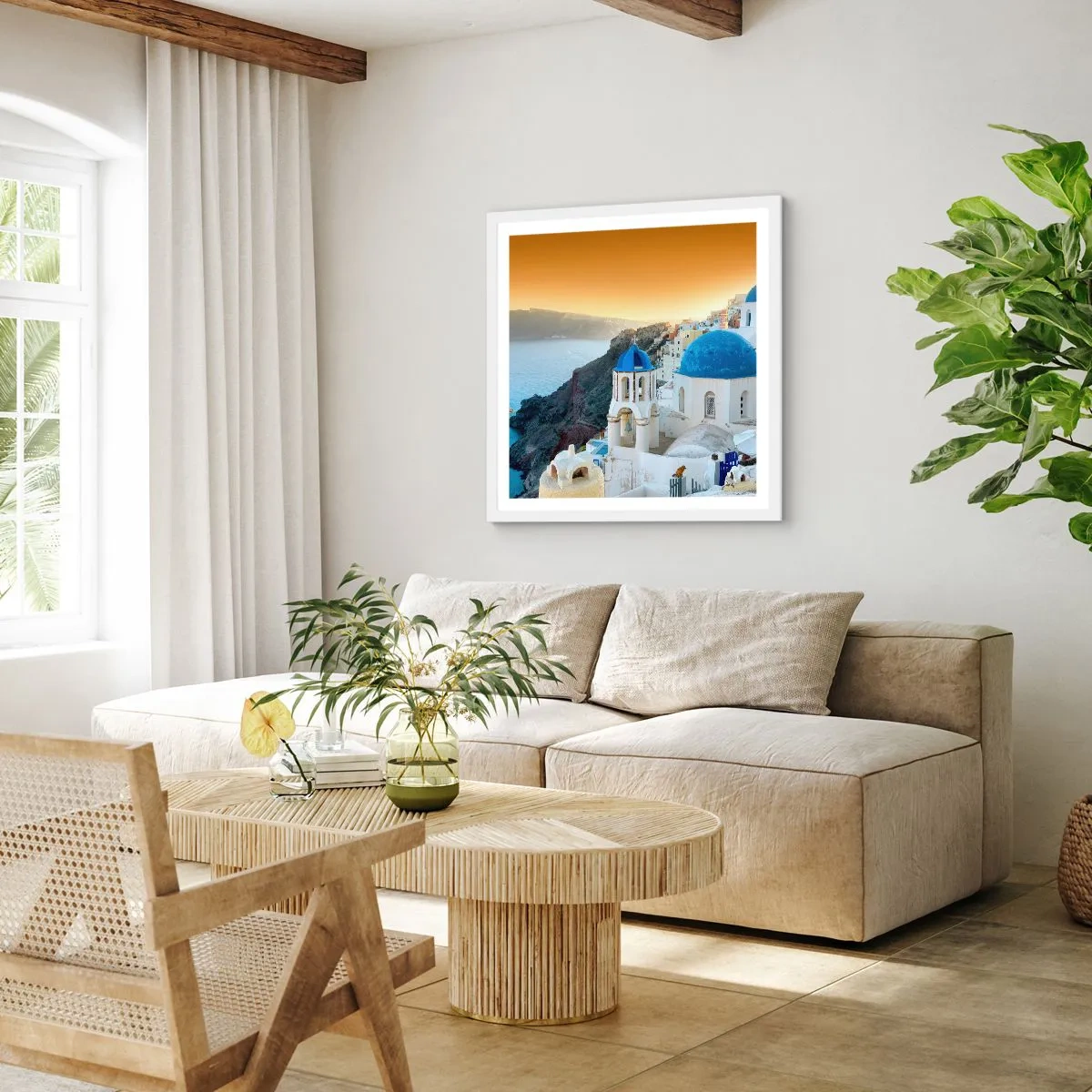 Póster en marco blanco - Santorini - el abrazo a las rocas - 30x30 cm