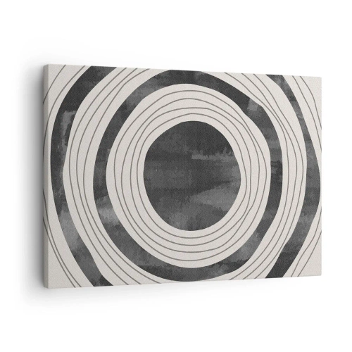Cuadro sobre lienzo - Impresión de Imagen - Círculos concéntricos en blanco y negro sobre un fondo claro - 70x50cm - En el centro mismo - Decoración de pared moderna para salón y dormitorio ARTTOR