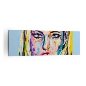 Cuadro sobre lienzo - Impresión de Imagen - Retrato colorido de una mujer en estilo abstracto. - 160x50cm - Mírala a los ojos - Decoración de pared moderna para salón y dormitorio ARTTOR