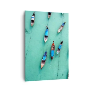 Cuadro sobre lienzo - Impresión de Imagen - Una vista aérea de barcos en aguas turquesas. - 70x100cm - En alegre espera - Decoración de pared moderna para salón y dormitorio ARTTOR