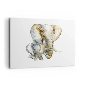 Cuadro sobre lienzo - Impresión de Imagen - Elefantes de acuarela en colores sutiles. - 100x70cm - Con nadie como con la madre - Decoración de pared moderna para salón y dormitorio ARTTOR