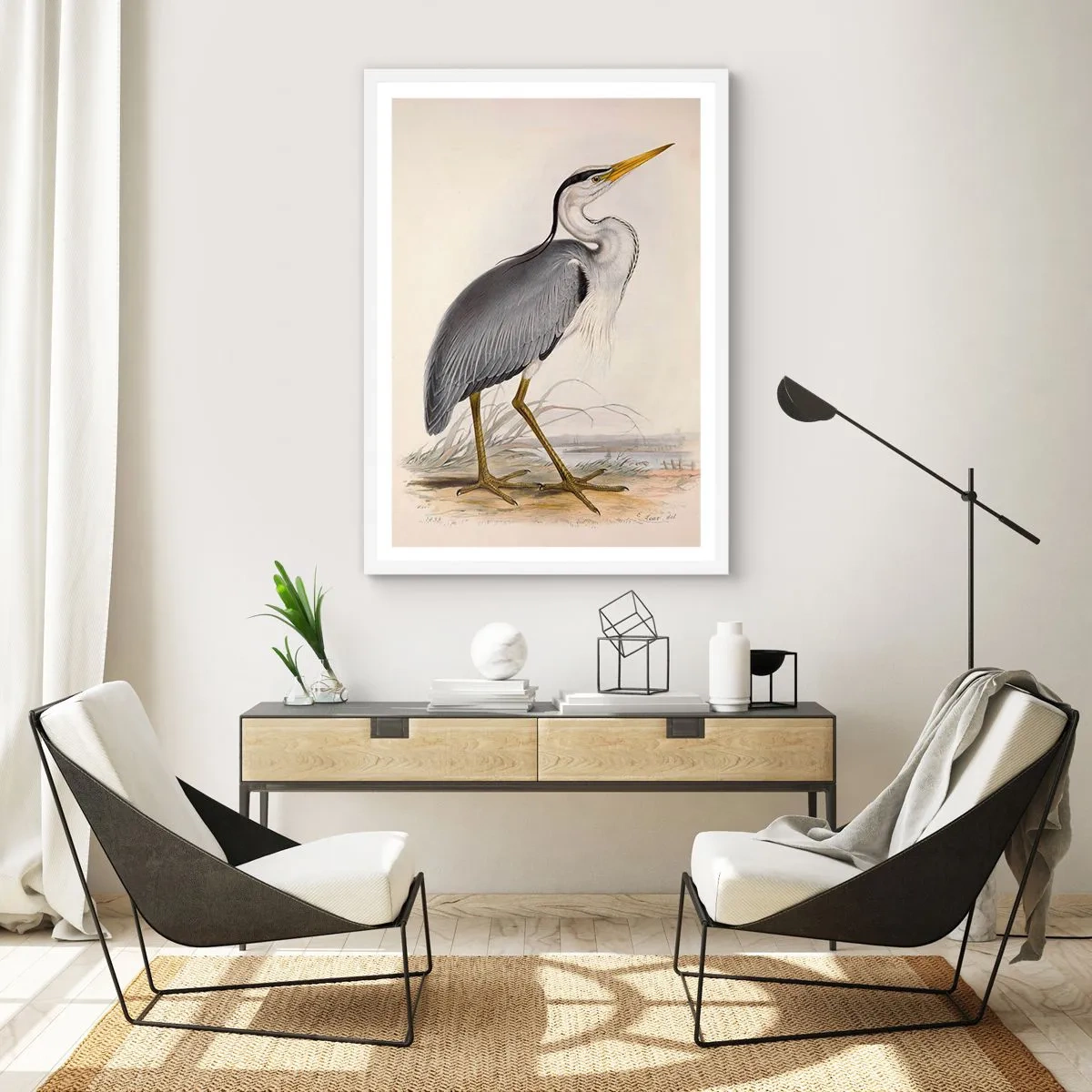 Póster en marco blanco - Encanto de garza - 40x50 cm
