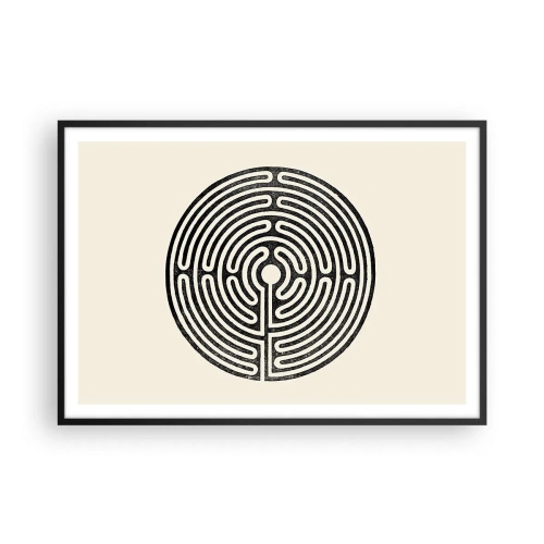 Póster en marco negro - Laberinto circular en blanco y negro sobre un fondo claro - 100x70cm - Orden misterioso - Decoración de pared moderna para salón y dormitorio ARTTOR