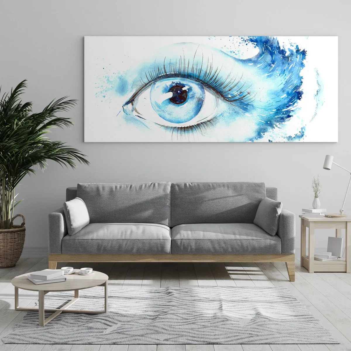 Cuadro sobre vidrio - Impresiones sobre Vidrio - Sumérgete en el azul de tu mirada - 100x40 cm