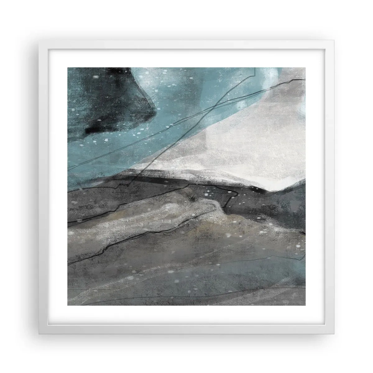 Póster en marco blanco - Abstracción: rocas y hielo - 50x50 cm
