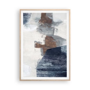 Póster en marco roble claro - Formas azules y marrones - 70x100 cm