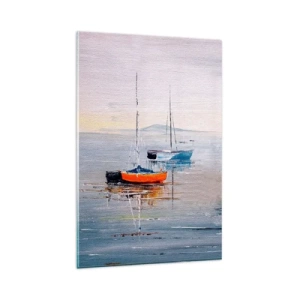 Cuadro sobre vidrio - Impresiones sobre Vidrio - Barcos coloridos en aguas tranquilas - 80x120cm - Un más que merecido descanso - Decoración de pared moderna para salón y dormitorio ARTTOR