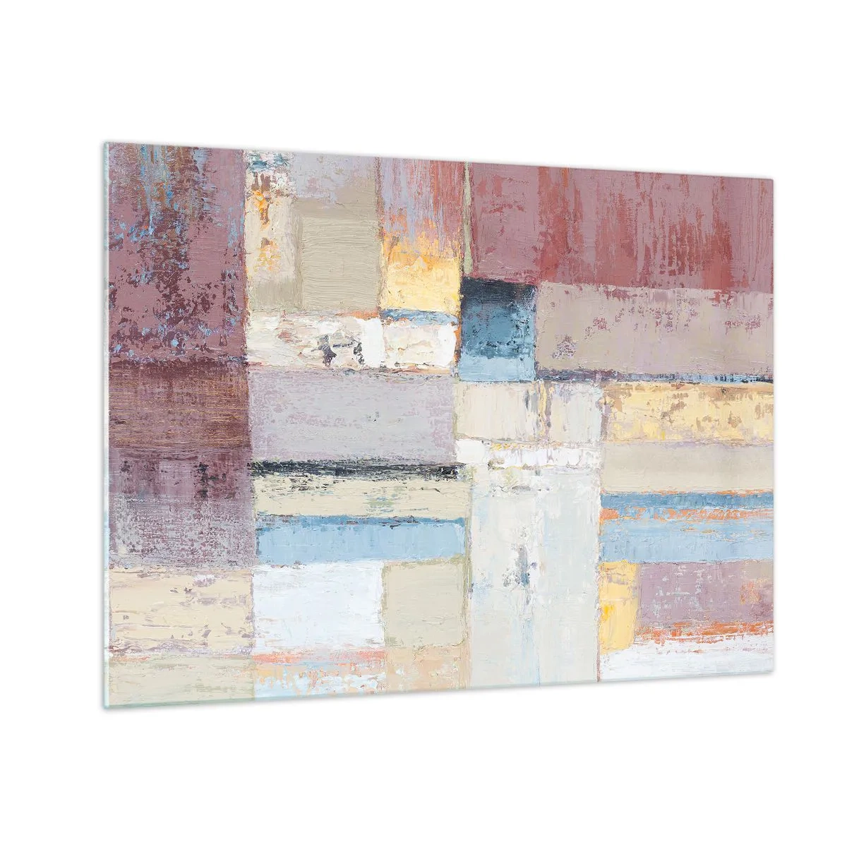 Cuadro sobre vidrio - Impresiones sobre Vidrio - Composición geométrica abstracta en colores pastel - 70x50cm - La tranquilidad de la geometría - Decoración de pared moderna para salón y dormitorio ARTTOR