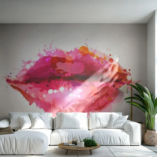 Fotomural Premium Sand - Un tono más rojo - Abstracción, labios rojos, Pedazo - 350x256 cm