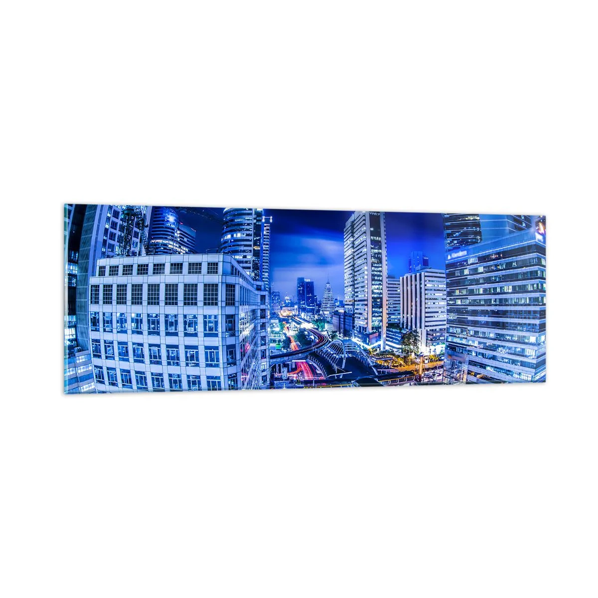Cuadro sobre vidrio - Impresiones sobre Vidrio - Ritmos de la ciudad nocturna - 90x30 cm