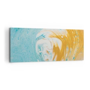 Cuadro sobre lienzo - Impresión de Imagen - Ondas abstractas en tonos azules y dorados sobre lienzo. - 120x50cm - Remolino pastel - Decoración de pared moderna para salón y dormitorio ARTTOR