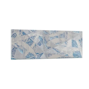 Cuadro sobre vidrio - Impresiones sobre Vidrio - Patrones geométricos en tonos azules y grises. - 140x50cm - En un laberinto gris azulado - Decoración de pared moderna para salón y dormitorio ARTTOR