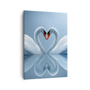 Cuadro sobre lienzo - Impresión de Imagen - Dos cisnes formando un corazón en una superficie tranquila del agua. - 50x70cm - Tiempo de amor - Decoración de pared moderna para salón y dormitorio ARTTOR