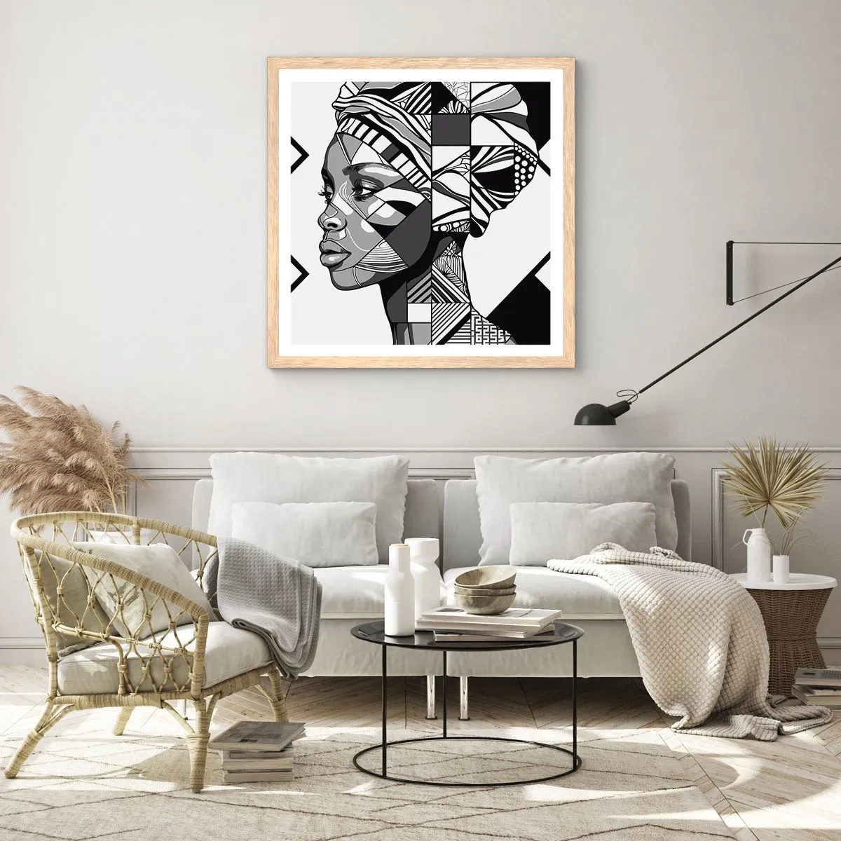 Póster en marco roble claro - Retrato étnico - 40x40 cm