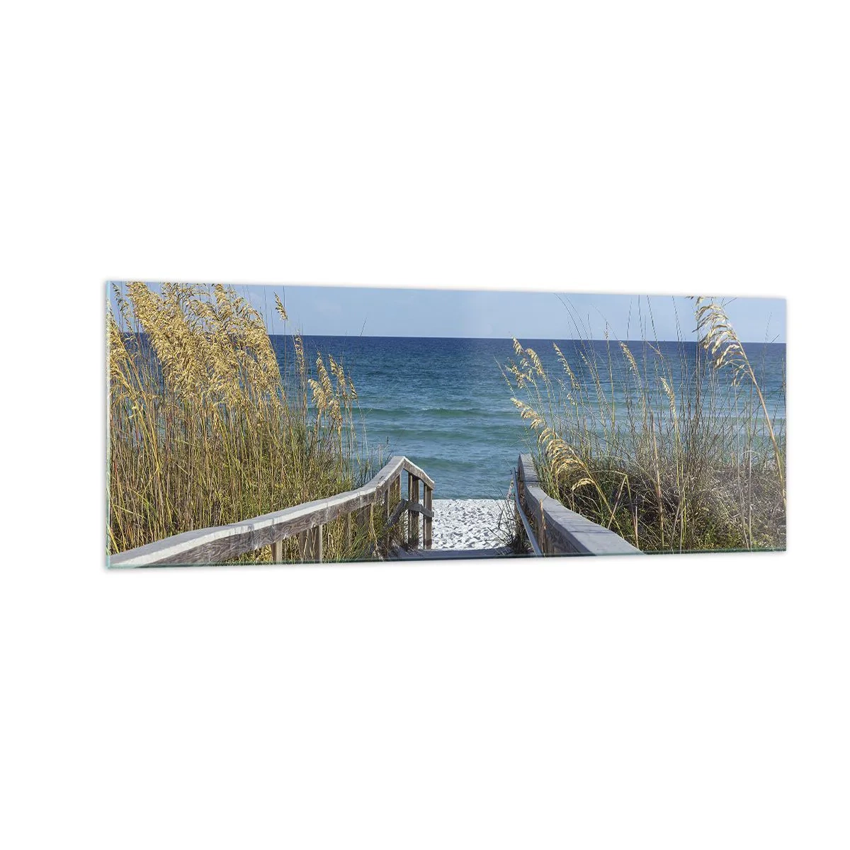 Cuadro sobre vidrio - Impresiones sobre Vidrio - Camino a la playa con vistas al mar - 140x50cm - En el sol, en el viento - Decoración de pared moderna para salón y dormitorio ARTTOR