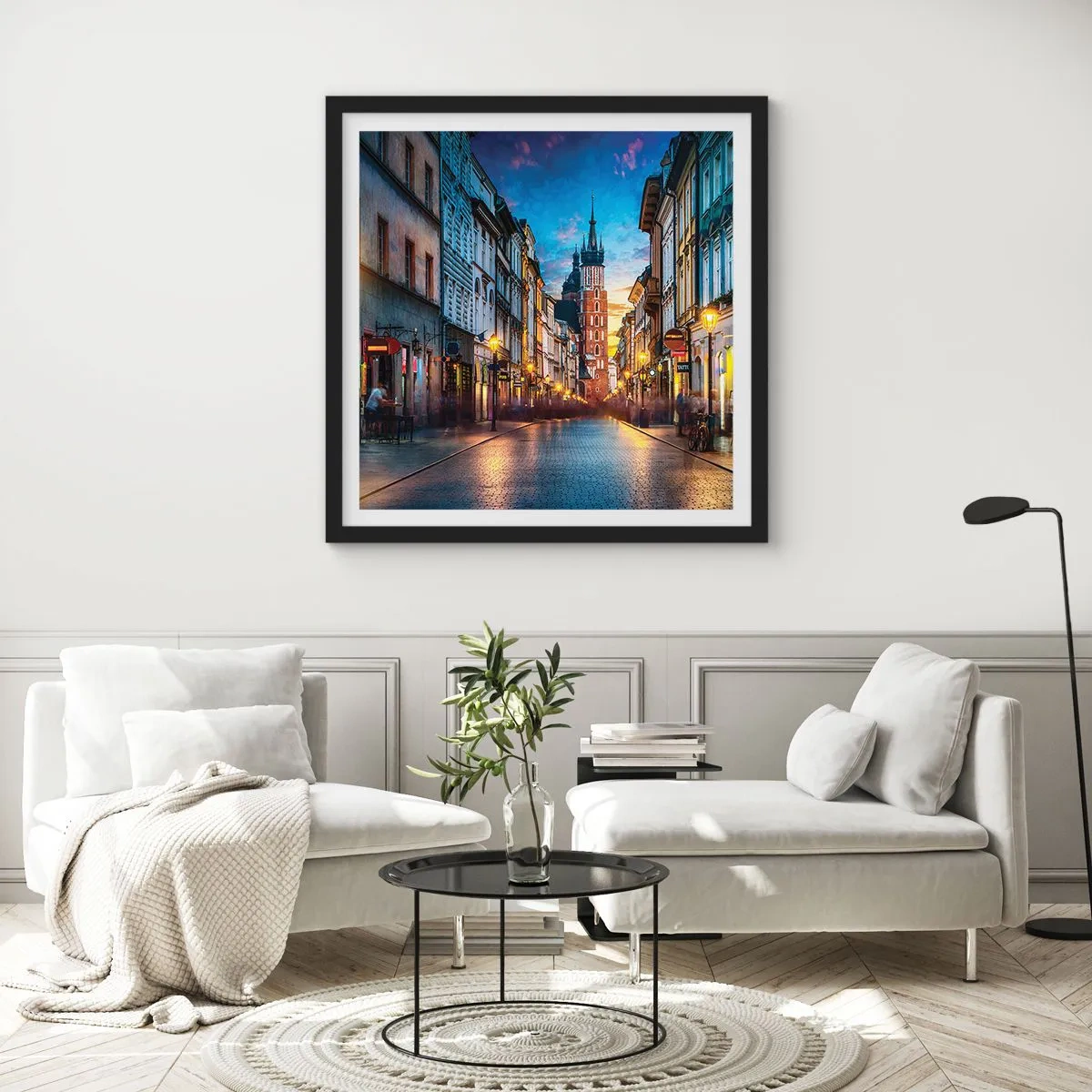 Póster en marco negro - El encanto de Cracovia - 30x30 cm