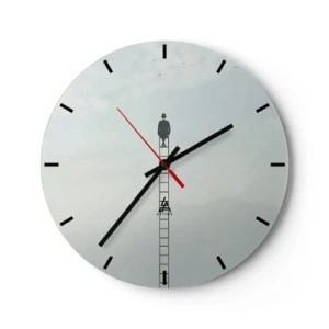 Reloj de pared - Reloj de vidrio - Hombre en una escalera en un paisaje surrealista - 30x30cm - Hacia lo más alto - Decoración de pared moderna para salón, cocina y dormitorio ARTTOR