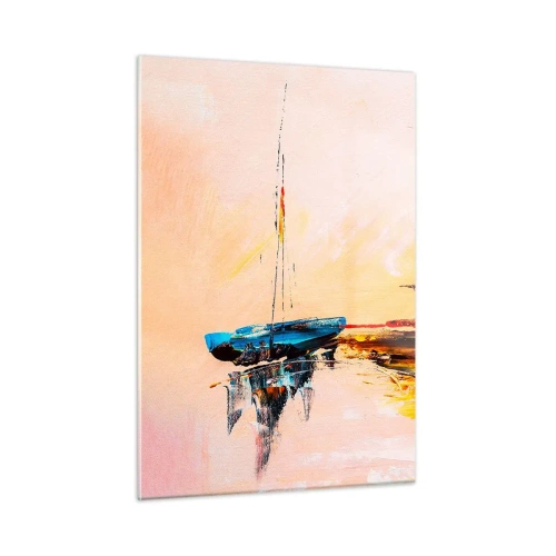 Cuadro sobre vidrio - Impresiones sobre Vidrio - Barcos coloridos amarrados contra un fondo de puesta de sol impresionista - 50x70cm - Atardecer en el puerto deportivo - Decoración de pared moderna para salón y dormitorio ARTTOR