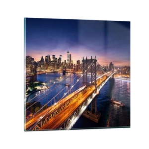 Cuadro sobre vidrio - Impresiones sobre Vidrio - Un puente luminoso hacia el corazón de la ciudad - 30x30 cm