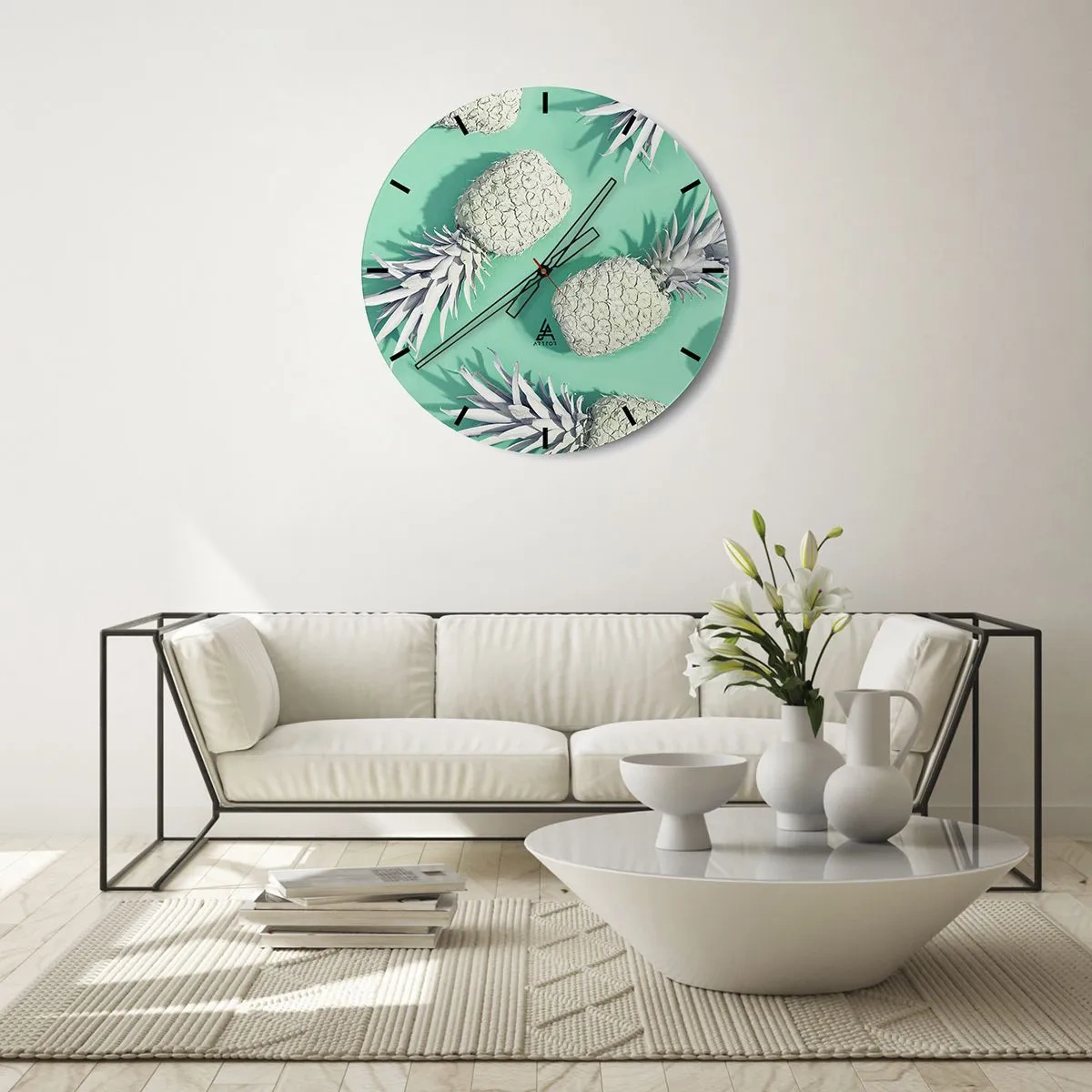 Reloj de pared - Reloj de vidrio - Van bien con la menta - 40x40 cm