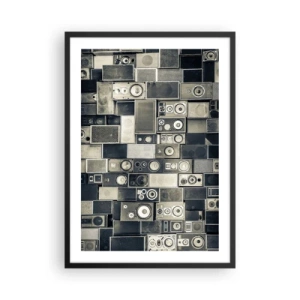 Póster en marco negro - Collage de altavoces en tonos de gris - 50x70cm - Y todo fluye - Decoración de pared moderna para salón y dormitorio ARTTOR
