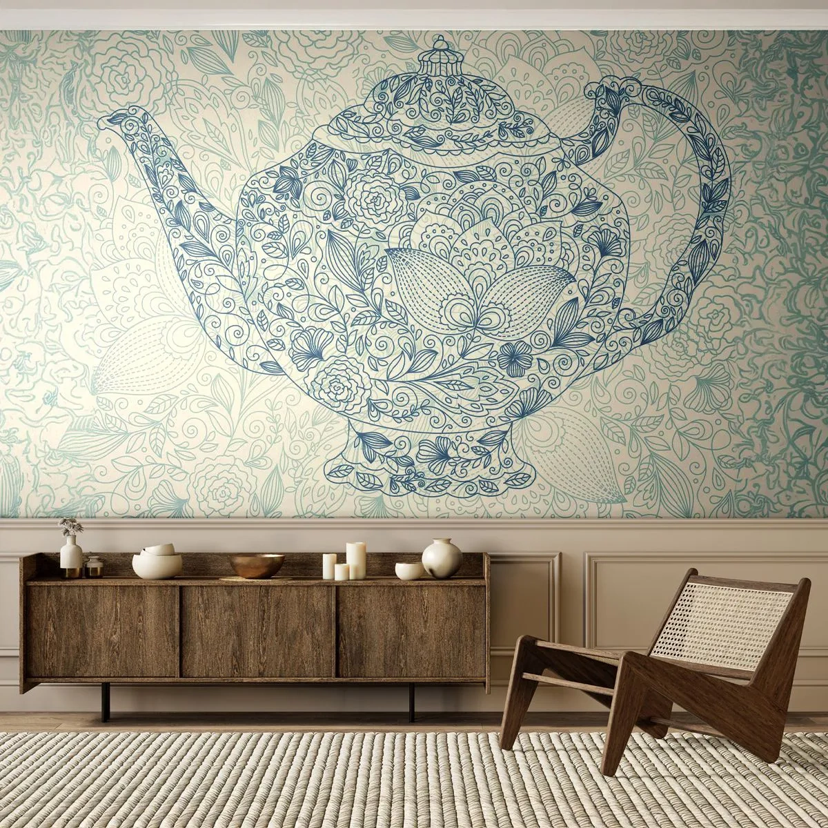 Fotomural Premium Sand - El encanto del té - Lanzador, Té, Cocina - 250x175 cm