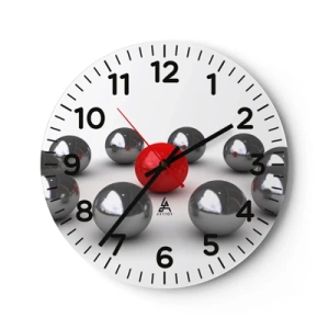 Reloj de pared - Reloj de vidrio - Círculo en plata y rojo - 30x30 cm