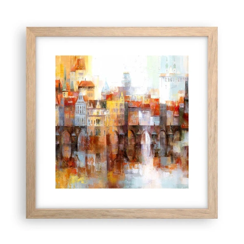 Póster en marco roble claro - Puente y ciudad - 30x30 cm
