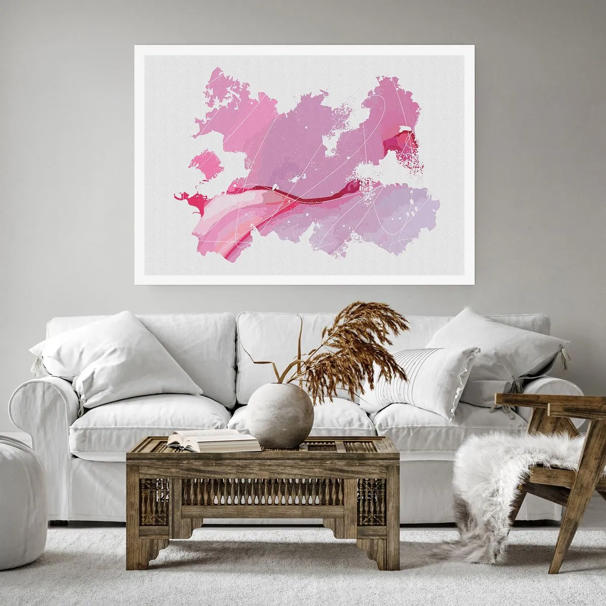 Póster - Mapa del mundo abstracto en tonos rosa - 100x70cm - Mapa de un mundo rosa - Decoración de pared moderna para salón y dormitorio ARTTOR