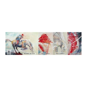 Muestra de fotomural Premium Canvas - Sujétate y vamos - animales, Caballo, Jinete - 100x30 cm