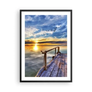 Póster en marco negro - Muelle de madera sobre el lago al atardecer - 50x70cm - El viento se va a descansar - Decoración de pared moderna para salón y dormitorio ARTTOR
