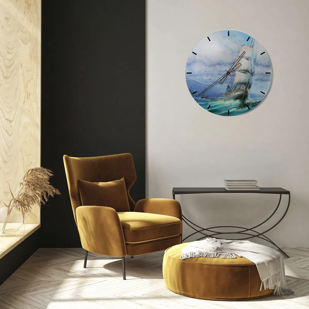Reloj de pared - Reloj de vidrio - Viento en popa - 40x40 cm