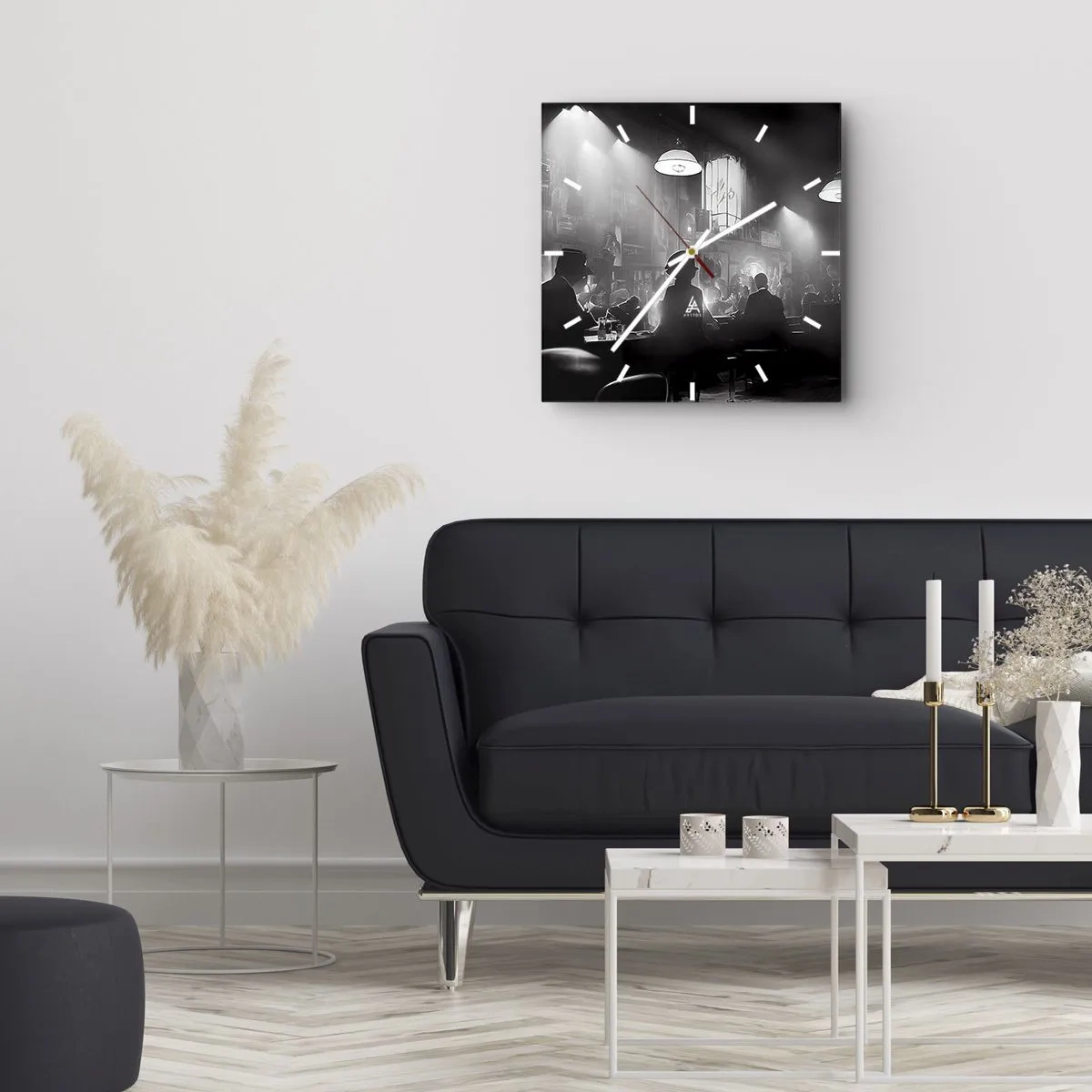 Reloj de pared - Reloj de vidrio - En clave de jazz - 40x40 cm
