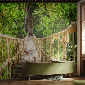 Fotomural Premium Canvas - Suspendido en verde - Selva, Puente de cuerda, Naturaleza - 300x210 cm