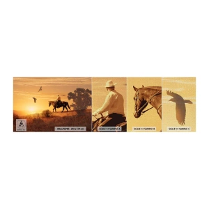 Muestra de fotomural Premium Canvas - Solo a través de la pradera - Caballo, Vaquero, Paisaje - 100x30 cm