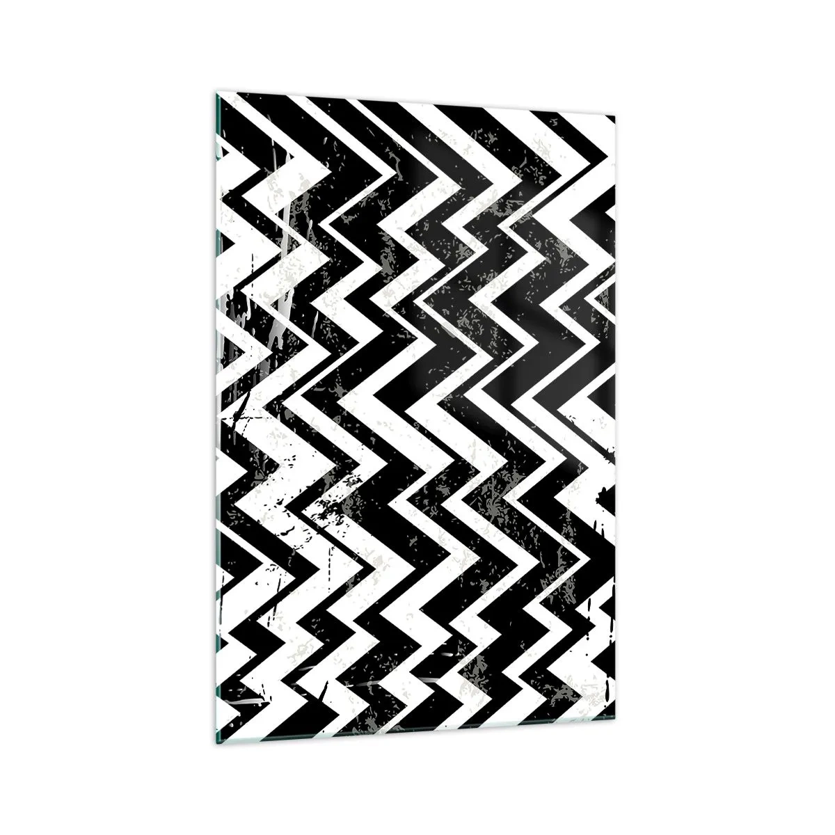 Cuadro sobre vidrio - Impresiones sobre Vidrio - Patrón en zigzag en blanco y negro con abrasiones artísticas - 70x100cm - Zig-blanco, zag-negro - Decoración de pared moderna para salón y dormitorio ARTTOR