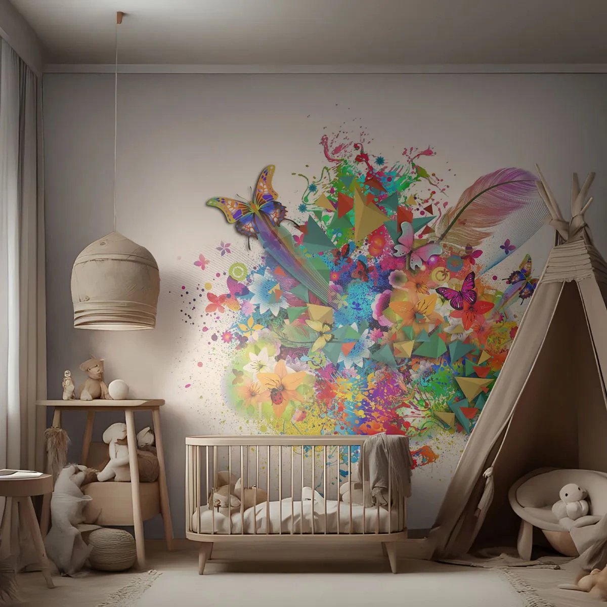 Fotomural Autadhesivo Deluxe Sticker - Un ramo de alegría - Mariposa, Flor, Gráficos - 300x210 cm